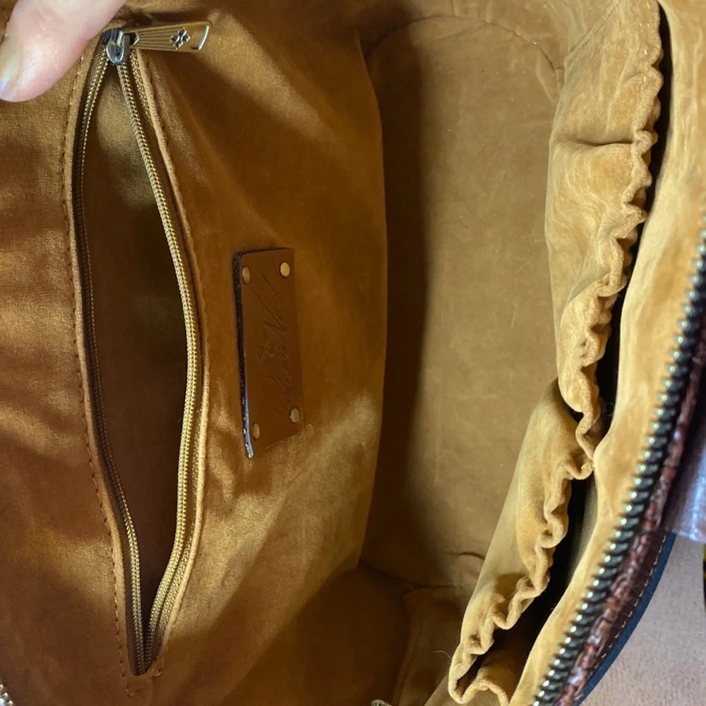 Patricia Nash Brown Woven Dome Bag with Tortoiseshell Ring Handles